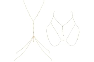 Lucktao 2 Stück Körperketten,Fashion Einfache Sexy Bauch Körper Kette Halskette,Damen Sexy Körperkette, Kreuz Körper Bauch Ketten Halskette,Bauchkette Hüftkette,Bikini Bauchkette(Gold).