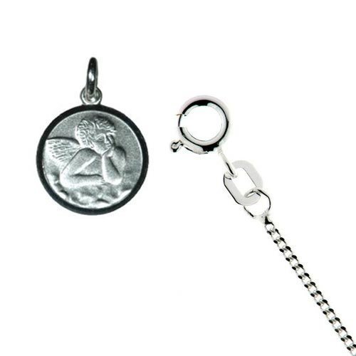 Kinderkette mit Anhänger Schutzengel „GOTT SCHÜTZE DICH“ Ø 12 mm, Panzerkette 925/- Sterling Silber 1,3 mm, Länge ca. 36 cm