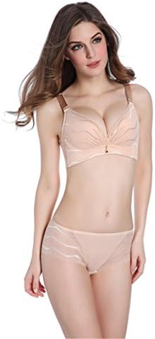 JIEYA Women's Basic Everyday Bra Lace Push-up Wire-Free Bralette and Panty Set (34/75AB, Nude)
