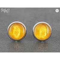 Ohrstecker Edelstahl * Cabochon - Muster orange - 10 mm