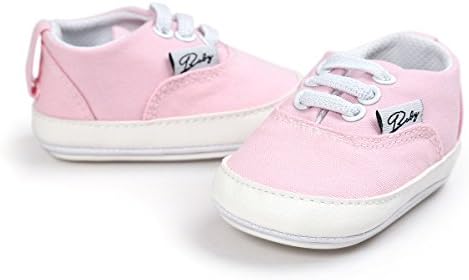 QIYUSHOW Lace-up Toddler Sneakers Candy Canvas Shoes Baby Moccasins Anti-Slip Rubber soled First Walkers For Boys Girls 0-18 Months (13cm(Suggest 12-18 Months), Baby Pink)