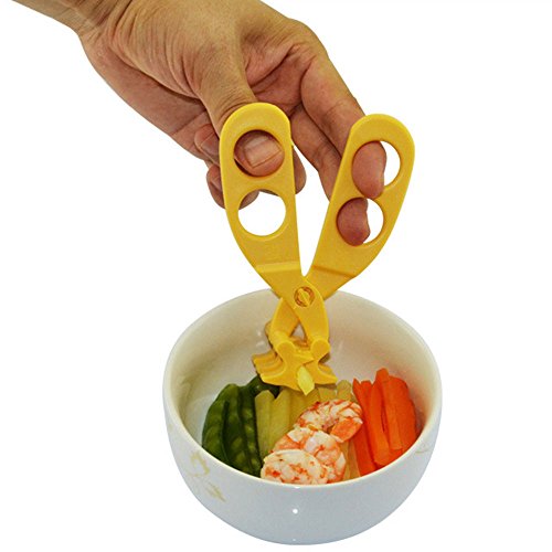 Baby Food Scissors, Rasse® Versatile Food Cutter for Babies Supplementary Food Crushing Clamp Portable Food Shearer (Yellow)