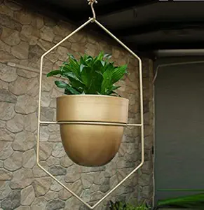 Truphe Metal Hanging Planters Plant Hanger Indoor Outdoor Hanging planters (Set of 1) Golden