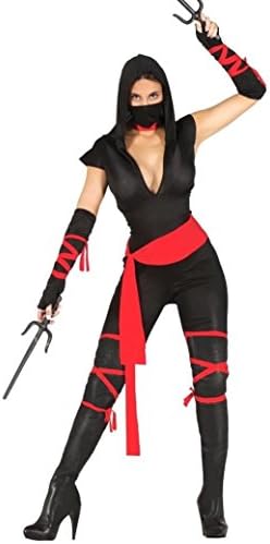 Adult Womens Black Ninja Costume Assassin Outfit Halloween Fancy Dress (Women: 8-10)