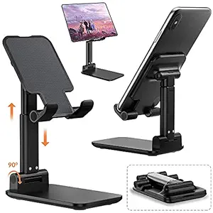 AUGEN by VisionsIndia Tablet Stand, Fully Foldable | Angle Height Adjustable | Tab & Phone Holder Stand for Desk, Cradle, Dock, Desktop Tablet Stand Compatible with Smartphones & Tablets (Black)