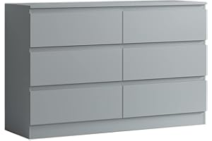 FWStyle Modern Large 6 Drawer Chest of Drawers, 6 Drawer Cabinet, Bedroom Storage Furniture - Matt Grey