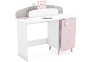 BEFARA Escritorio Infantil Cosmos, Gris/Rosa/Blanco, 113,2 x 50 x 94,5 cm, Escritorio Infantil