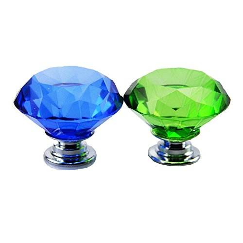 8 X 40MM Pomello a cristallo, vetro Cristallo Maniglia, bottone per cassetti (verde blu)