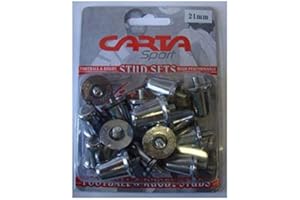 Carta Sport Rugby Boot Studs, 21mm Silver Metal, Double End, Fully Threaded, Matte Finish