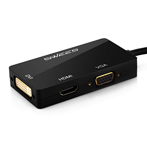 Swees® 3in1 Mini Display Port zu VGA + HDMI + DVI Adapter Konverter Kabel für Apple MacBook, MacBook Air, MacBook Pro, iMac, Mac mini, Microsoft Surface Pro 1 2 3, Lenovo Thinkpad X1/ Carbon/ Touch/ Helix usw – Schwarz - 2