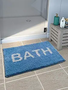 Athom Living Polyester Blend Soft Anti Slip Designer Bath Mat (Blue, 38X58 cm, Standard)