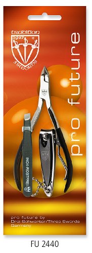 3 Swords - 3 Piece Nail Set with a Cuticle Nipper, Nail Clipper and Tweezers, Color: black lacquered, Quality: 3 Swords