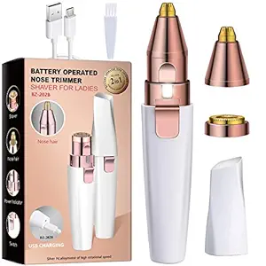 Painless Eyebrow Trimmer Rechargeable, 2 in 1 Electric Eyebrow Shaver, Lip, Nose, Facial Hair Razor Multifunctional Eyebrow Remover with Built-in LED Light for Women Men, White