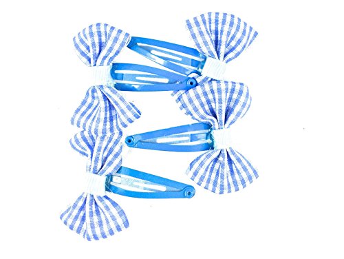 Gingham Hair Clips Bobbles Ponios Bow Bendies Grips Elastics Pretty School (Clips/Sleepies, Blue)
