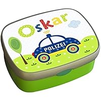 Brotdose mit Name, Motiv Polizei - Auto, für Jungen, Kindergarten, Schule, Geschenk zur Einschulung, zum Geburtstag, zu Weihnachten, Brotdose personalisiert, Lunchbox, ginidesign