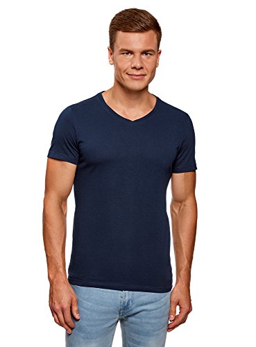 oodji Ultra Herren Tagless T-Shirt mit V-Ausschnitt (3er-Pack), Blau, M oodji Ultra Herren Tagless T-Shirt mit V-Ausschnitt (3er-Pack), Blau, M