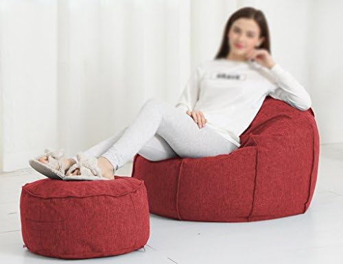 2 Pieces Lounger Sofa Bean Bag Footstool Pumpkin Type Single Bedroom Living Room Small Apartment Chair ( Color : Red )