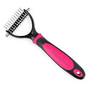 DakPets Dog Brush Cat Brush, Pet Rake Comb, 2 Sided Undercoat Rake Comb with Stainless Steel Blades, Removes Undercoat Mats, Knots & Tangled Hair