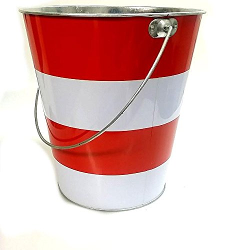 Zink Eimer mit Griff 28x26 cm, rot-weiß gestreift, Blumentopf, Garten, Deko