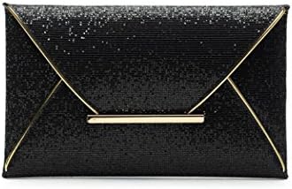 Tery Ladies Handbag Glitter Sequins Envelope Bag Party Wallet Clutch Bag, Black