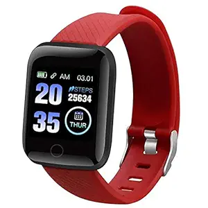Infinizy D116 Touchscreen Smart Watch Bluetooth Smartwatch with Heart Rate Sensor and Basic Functionality for All Boys & Girls-RED
