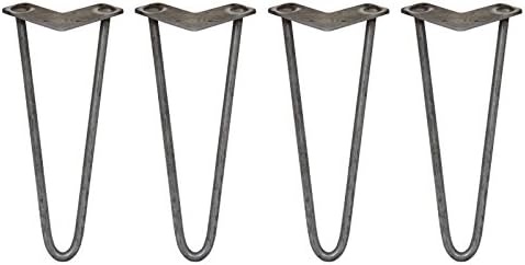 4 x Hairpin Legs/Hair Pin Legs Set SkiSki Legs Furniture Desk Bench Chair Table 12" 2 Prong 12mm Raw Steel & Protector Feet