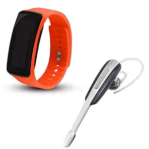 Cospex Silicone Bracelet Big Screen Led Digital Watch with Adjustable Strap for Men/Women/Kids with in Ear Wireless Bluetooth HM1000 in Ear Headset with Mic Compatible with All Smartphones