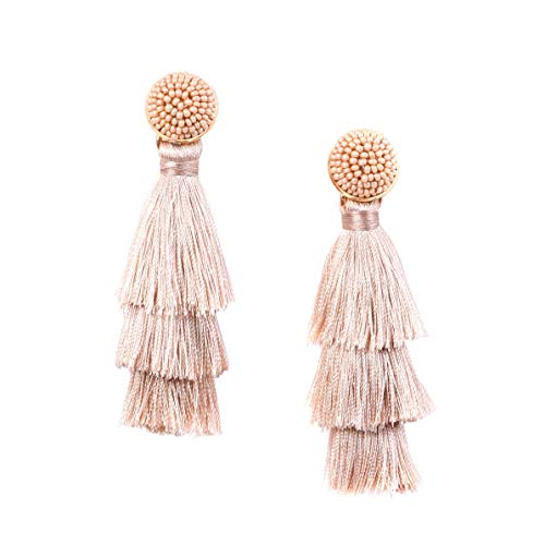 RIVERTREE - Pendientes de borla con diseño de flecos de bohemio, 3 niveles, estilo vintage, para mujer