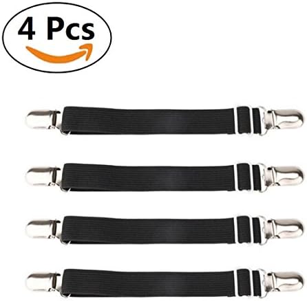 Linligoing 4Pcs Elastic Band Adjustable Bed Corner Holders, Sheet Mattress Suspender Straps Fasteners Grippers Metal Clips(Pack of 4, Black, Suitable for 4 corners of bed sheet)