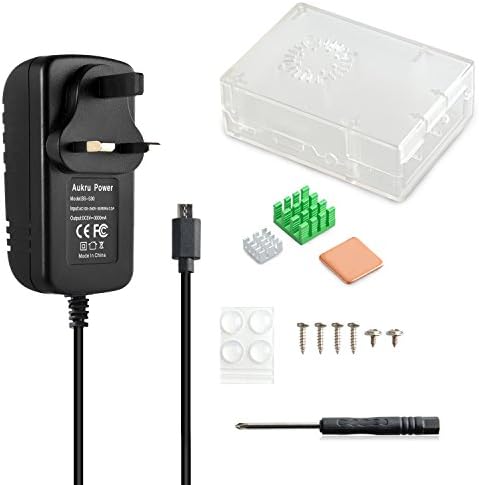 Aukru Protective ABS Clear Case Cooling Cooler Heatsink 5V 3A Power Supply for Raspberry Pi 3/3 B+,2 Model B +