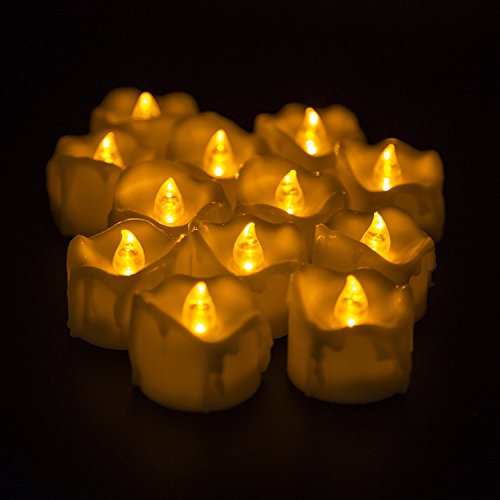 Preisvergleich Produktbild iDoo Flackernde, flammenlose, batteriebetriebene LED Teelichter (nicht duftend, 60 Stunden Batterielaufzeit) Ideal für Geburtstage, Hochzeiten, Partys, Halloween und Weihnachten – 12er Pack quadratische Kerzen in Gelb