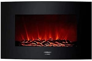 Cecotec Chimenea Eléctrica Ready Warm 3500 Curved Flames. 2000 W, Tamaño 35", 2 Niveles de Potencia, Mando a Distancia, Panel Curvo de Cristal Templado, Temporizador, 30 m2