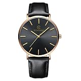 IG-Invictus Paar Mode Leder Band Analog Quarz Runde Handgelenk Business Herrenuhr KEMANQI/Comanche High-End Herrenuhr Mode Business Quartz Watch Gürtel (Golden Shell Black Face)