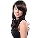 Bigood 51cm Charming Medium hairstyle Inclined bang curly Dark brown wig