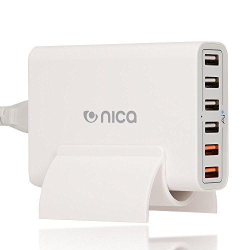nica 6 Port USB Ladegerät Charger Quick Charge 2.0 Charging Station | Multi-Port mehrfach 6-Port Ladeadapter Reiseadapter Mehrfachstecker mit Ladekabel für iPhone Android iPad PSP MP3 Smartphone z.B. Apple Samsung Sony für HUAWEI – Weiß - 4