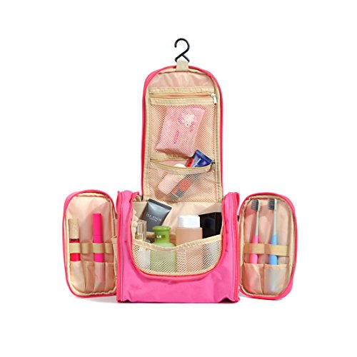 Sminiker Damen Toiletbag zum aufhängen Tragbare Reisekosmetik Waschtasche Reisen Kulturbeutel für Herren und Damen Kosmetiktasche Kulturtasche Organizer Make Up Schminktasche-Pink