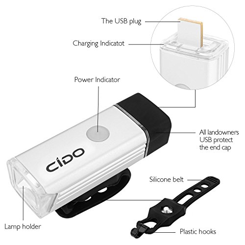 Cido LED Fahrradlicht Aufladbare Frontlicht mit USB Rücklicht Akku Wasserdicht Fahrradlicht Set - 2