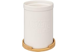 5 FIVE SIMPLY SMART 5five - biały ceramiczny słoik na przybory kuchenne "natureo" bambusowy pokrywka