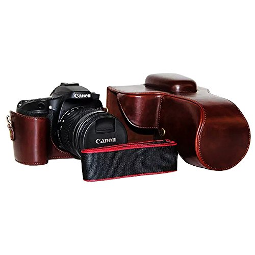 First2savvv XJPT-70D-10 brun fonc   PU cuir   tui housse appareil photo num  rique pour Canon EOS 70D 60D avec Lens 18-135mm 18-200mm 15-85mm 17-85mm   corde Lens