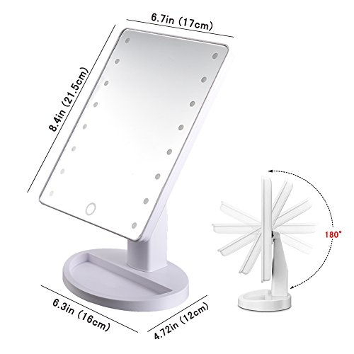 Familiar LED Kosmetikspiegel Familiar Schminkspiegel Touchscreen 16 LED beleuchtete Make-up-Spiegel mit batterie abnehmbare 10x Vergrößerungsspiegel 180 frei drehbare bewegliche perfekt für Make-up, Peeling, Badezimmer, Ankleideraum, Facewashing, Tweezing(Weiß) - 3
