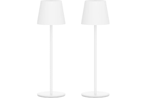 Klighten Lot de 2 LED Dimmable Lampe de Table à batterie, Rechargeable Lampe de Bureau Aluminium avec Chargement USB-C pour Intérieur/Extérieur, Lumière Chaude Couleur 3000K, IP54, Blanc