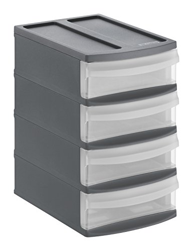 Rotho 1114708853 Schubladenbox Systemix Tower aus Kunststoff, Ablagebox Grösse XS, Plastik, anthrazit / transparent, 19.6 x 14.1 x 23.3 cm