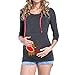 Produktbild Rosennie Damen Umstandsmode Langarmshirt Umstandsshirt Stilltop Umstandstop Still Sweatshirt Kontrastdetails Kapuzepullover Frauen Lange Hülsen Kleidung für Schwangere mit Kapuze (Blau D,2XL)