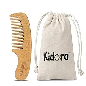 Kidora Wooden Comb for Infants, Babies & Kids | Anti-Bacterial, Non Static, Hair Growth, Comes with Brand Pouch