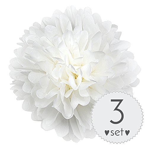 Simplydeko PomPoms 3er Set (Pompons) VIELE FARBEN | Pom Pom Deko für Party, Hochzeit oder Baby Shower | Pom-Poms (Ponpons) (Weiß, 30 cm)