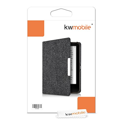 kwmobile Hülle für Tolino Vision 1 / 2 / 3 / 4 HD – Flipcover Case eReader Schutzhülle – Bookstyle Klapphülle Filz Design Dunkelgrau - 7