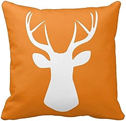 WENSING Woodland Deer Head Throw 18x18Inch Pillow Case In Orange White