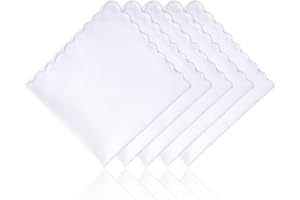 MIRKUZI Taschentücher für Damen 5 weiße Baumwolltaschentücher, kleines weißes Damentaschentuch, Taschentuchset aus Baumwollstoff mit gewelltem Rand, Stofftaschentuch-Einstecktuch (30 cm)