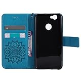 Huawei Nova Hülle,Huawei Nova Case,Huawei Nova Leder Wallet Tasche Brieftasche Schutzhülle,Cozy Hut® Prägung Sunflower Muster PU Lederhülle Flip Hülle im Bookstyle Cover Schale Stand Ständer Etui Karten Slot Schutzhülle Blue Tasche Wallet Case für Huawei Nova (5,0 Zoll) - blau - 