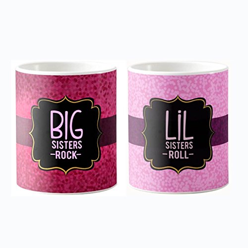 Designer Panda Elder-Sister and Younger-Sister, Big-Sisters Rock Lil-Sisters roll, Printed Ceramic Coffee Mugs (Multicolour, 330ml)